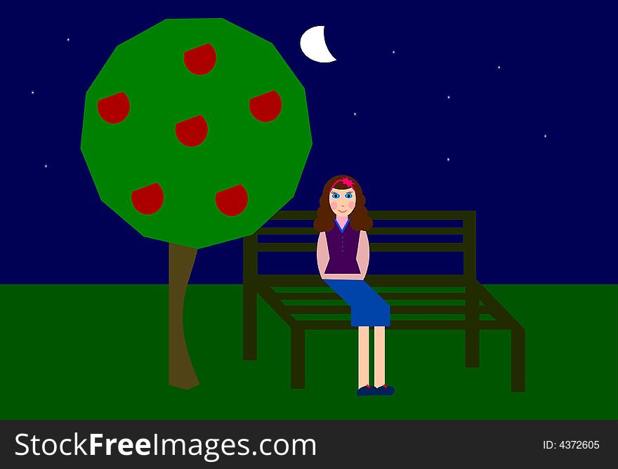 Girl sitting in a park bench