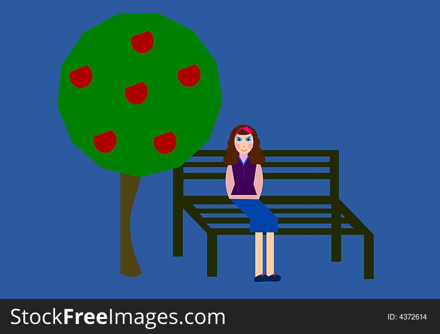 Girl sitting in a park bench