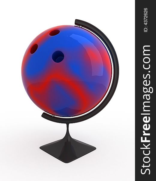 Bowling ball - terrestrial globe. Isolated. Bowling ball - terrestrial globe. Isolated.