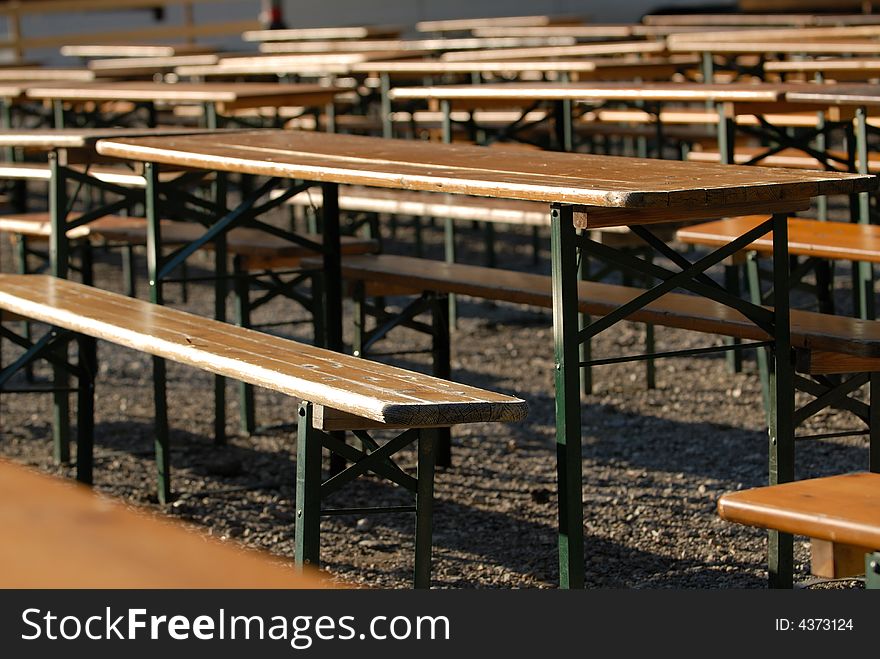 Rows of the tables outside the summery restaurant. Rows of the tables outside the summery restaurant