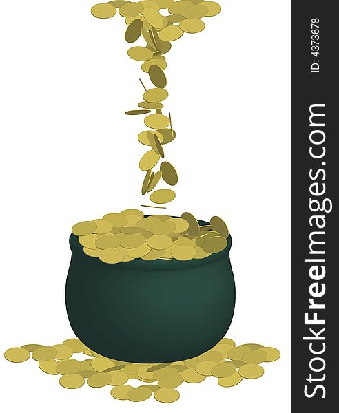 Illustration of green pot of gold coins on white background. Illustration of green pot of gold coins on white background