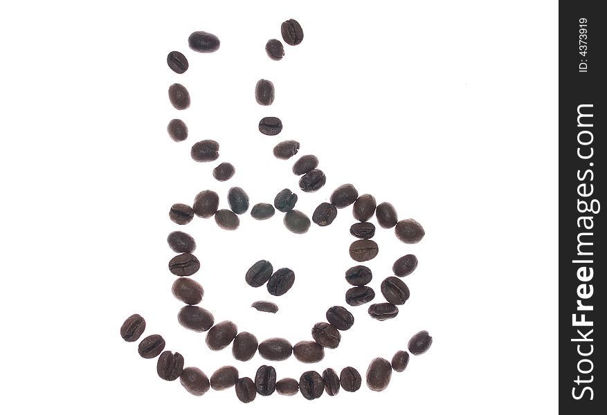 Coffee cup made of beans, white background