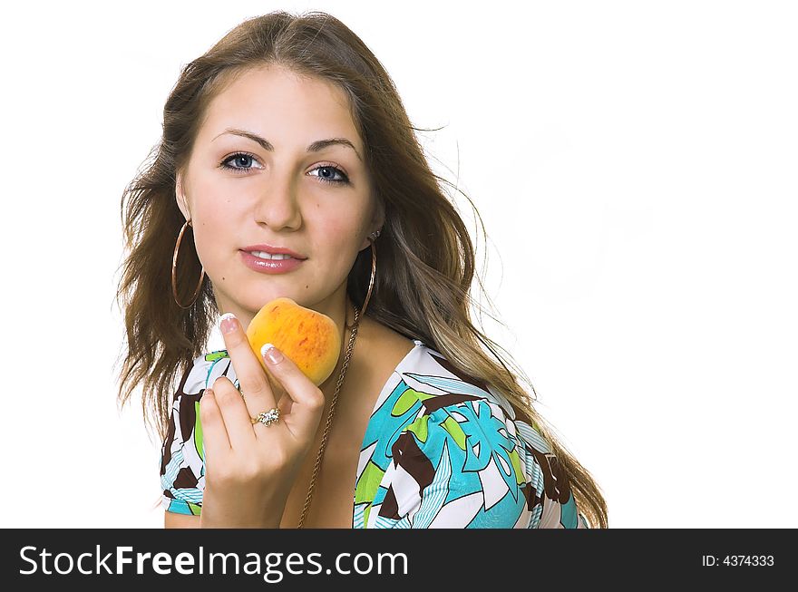 The young girl with a fruit. The young girl with a fruit