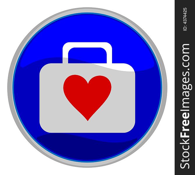 Vector illustration of a glossy icon of a suitcase with a red heart on it. Vector illustration of a glossy icon of a suitcase with a red heart on it