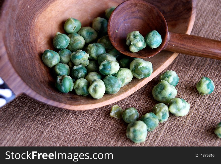 Wake up your taste buds with wasabi peas. A snack low in fat and hot...hot...hot!