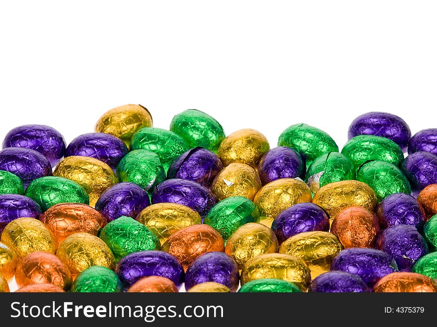 Chocolate easter eggs isolated on a white background