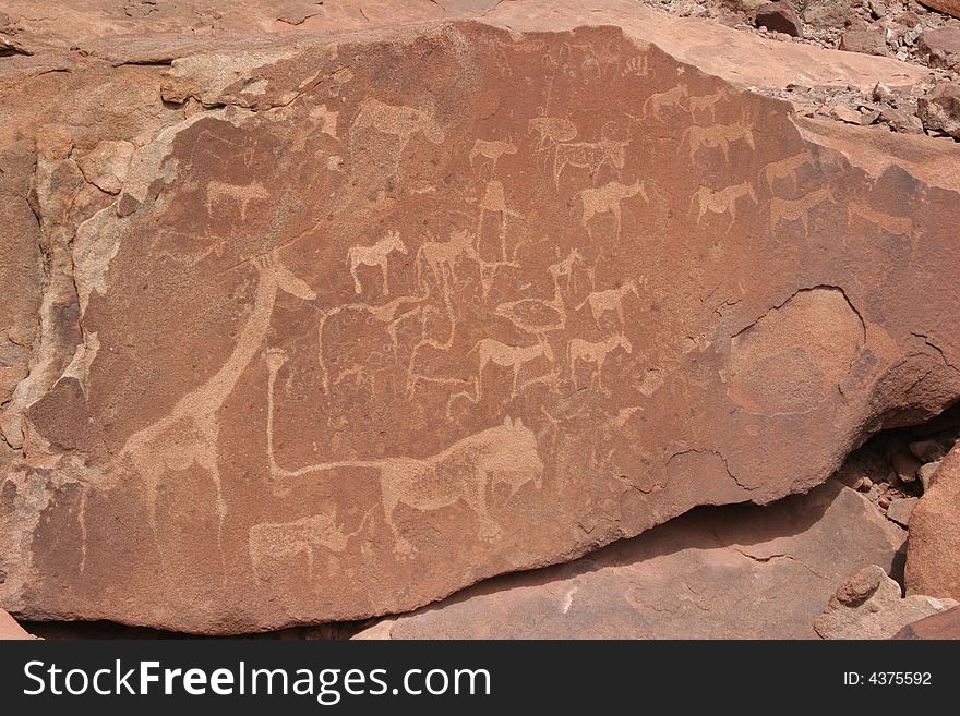 Geological feature on a close up of a rock drawings.