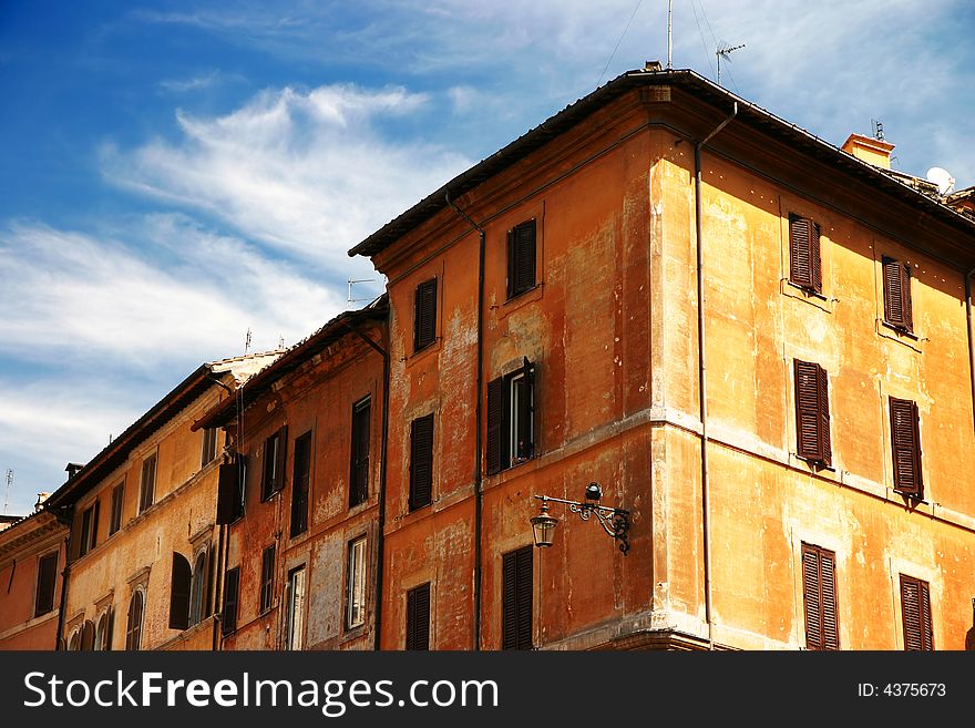 Corner of a classic roman building (Rome, Italy)