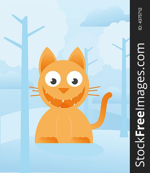Cat in the forrest vector illustration