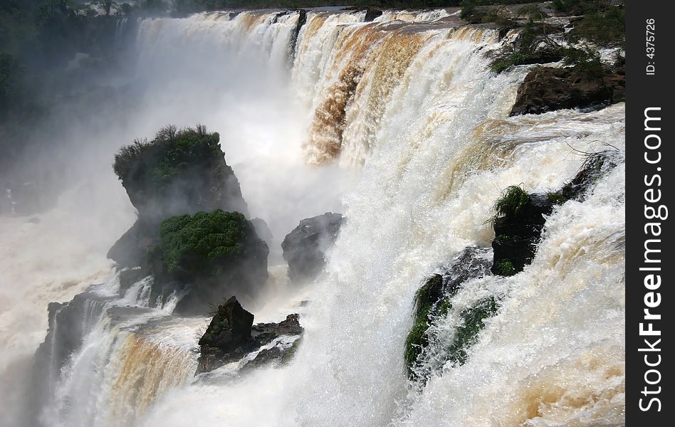 High Wide angle view at Iguazu waterfall rapids. Argentina