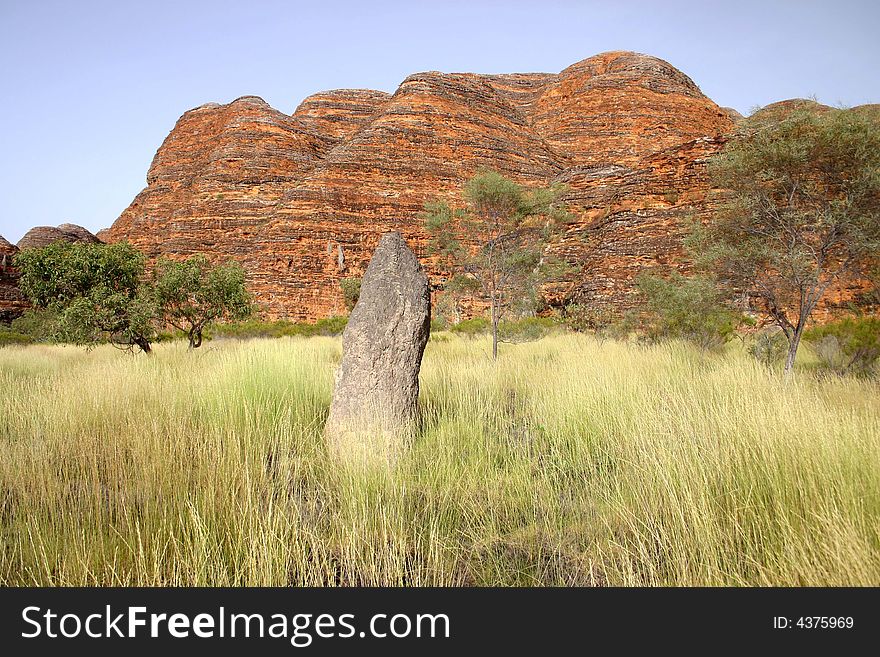 Orange and black stripes on the mounds similar to the beehives. Australia. Orange and black stripes on the mounds similar to the beehives. Australia