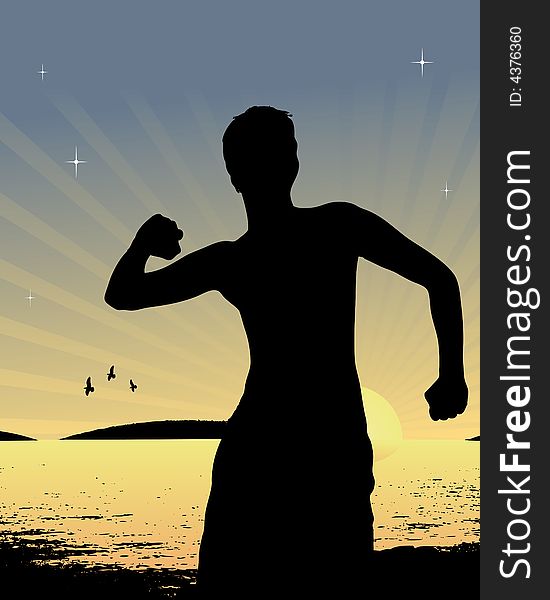 Summer sunset silhouette vector illustration