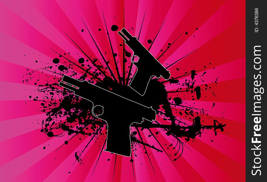 Grunge exploding pistols Illustration