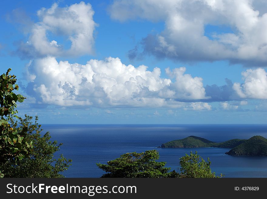 The view of a cloudy sky from the top of the hill on Tortola island, British Virgin Islands.