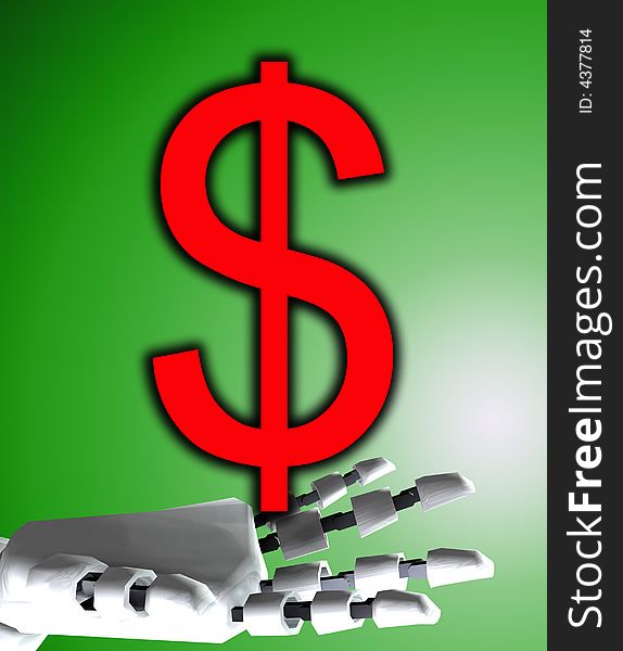 A conceptual image of a robot hand with a dollar, it would be a good image for technology and money concepts. A conceptual image of a robot hand with a dollar, it would be a good image for technology and money concepts.