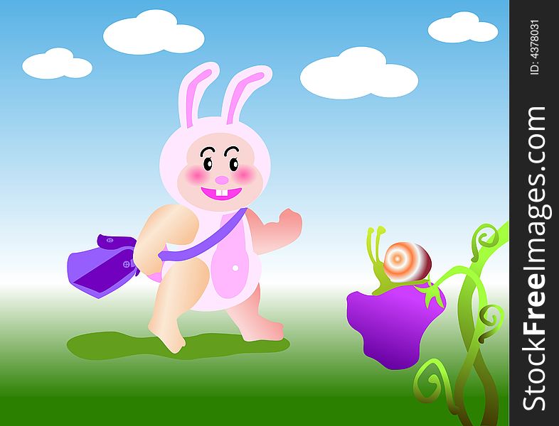 Vector illustration for a baby rabbit first day to school