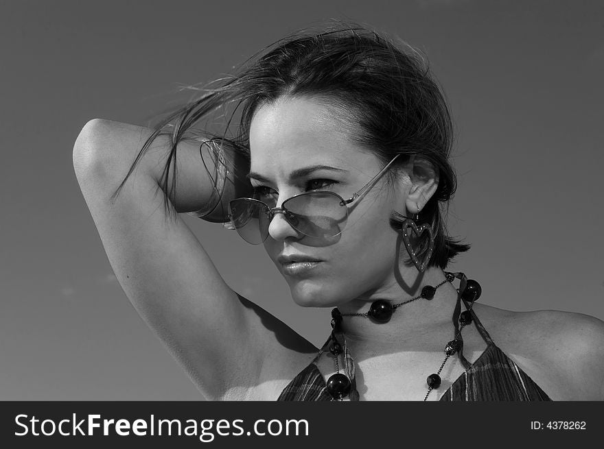 Portrait of fashion model wearing sunglasses. Portrait of fashion model wearing sunglasses