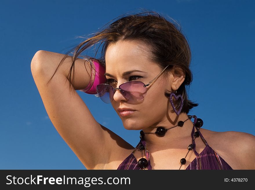 Portrait of fashion model wearing sunglasses. Portrait of fashion model wearing sunglasses