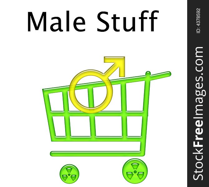 Male stuff cart symbol for shopping via internet