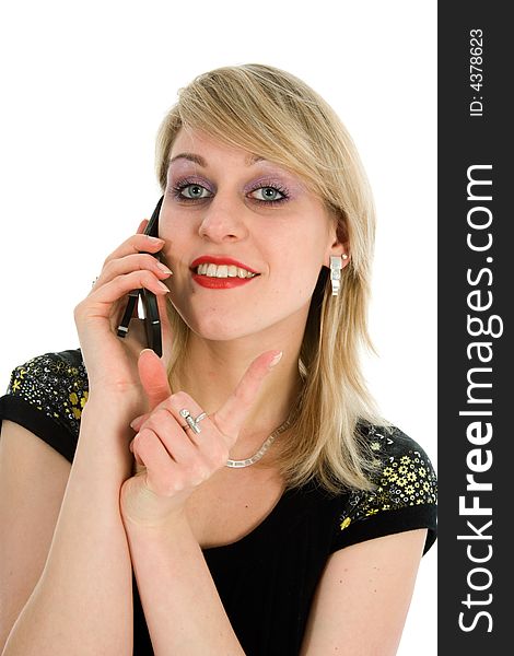 Business woman calling on white background