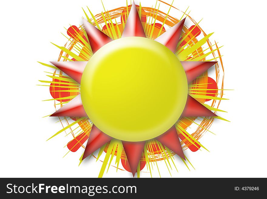 Yellow sun-like button over a decorated background. Yellow sun-like button over a decorated background