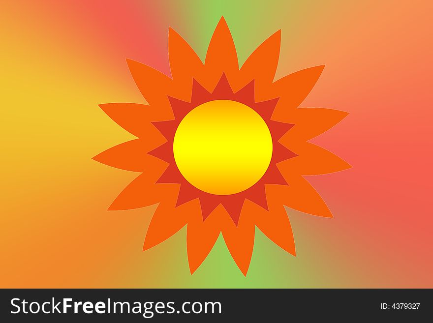 A sun like illustration over various backgrounds