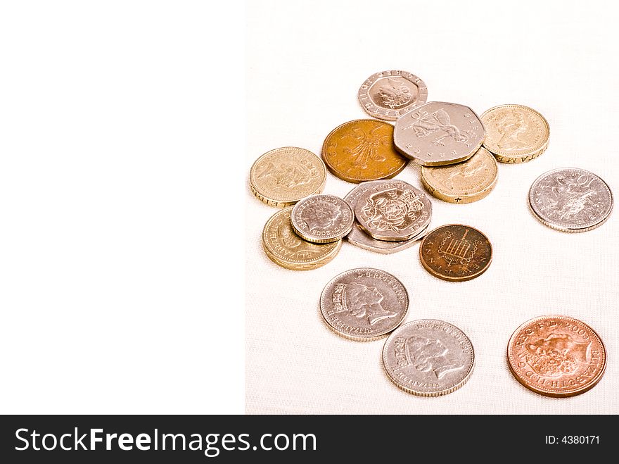 Money coins on white background