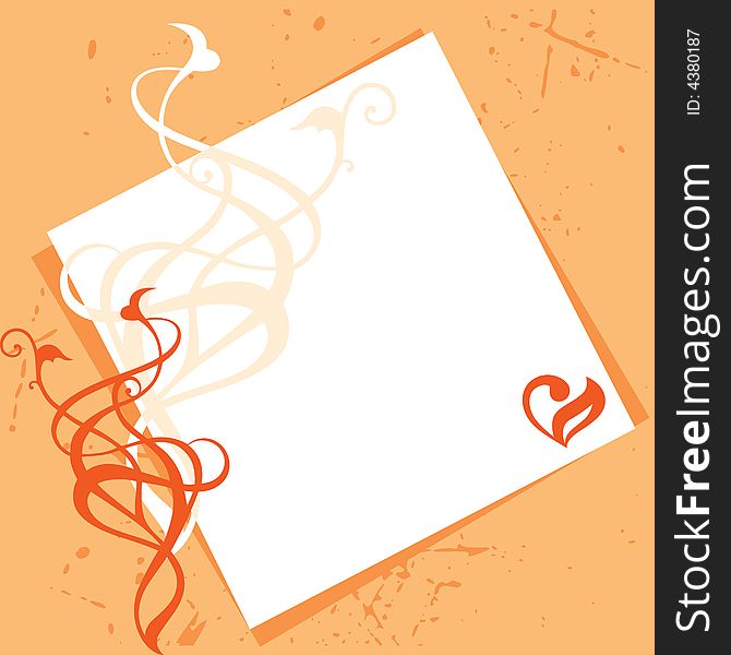 Congratulatory card of orange color with the image of patterns and hearts. Congratulatory card of orange color with the image of patterns and hearts.