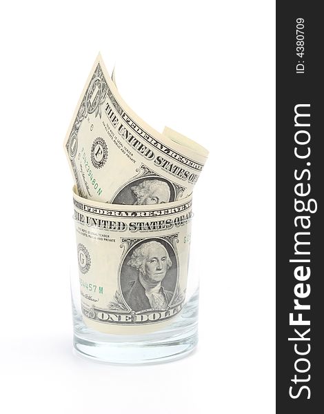 Dollar banknotes in a glass. Dollar banknotes in a glass