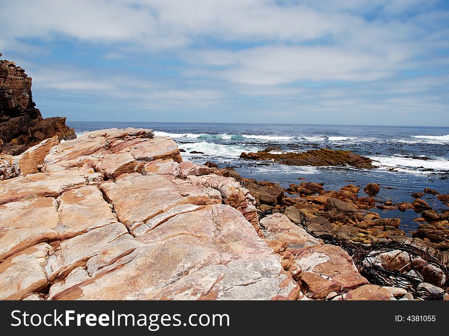 Scenic seascape with rocks and ocean near Cape of Good Hope(South Africa)