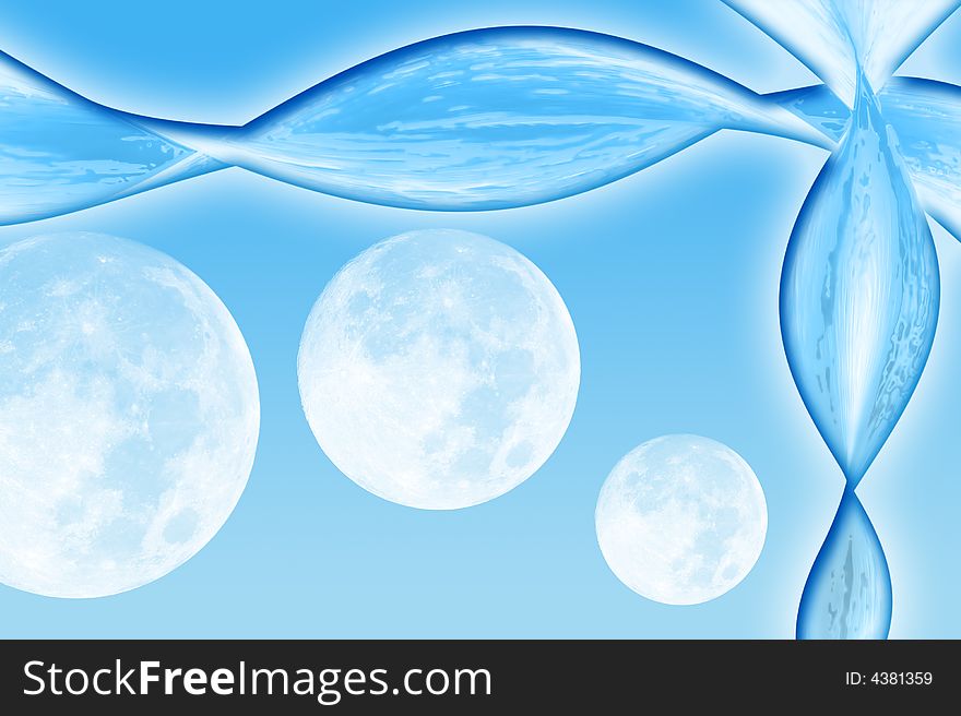 Moons with blue abstract lines