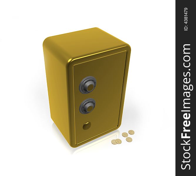 Isolated illustration of gold safe with money. Isolated illustration of gold safe with money