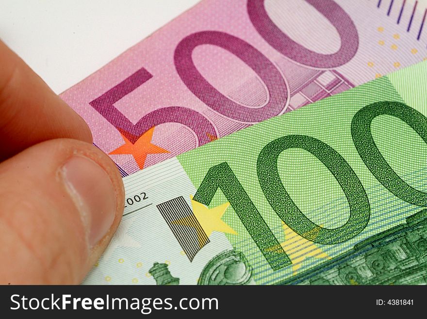 Pile of Euros: 100 and 500 euro