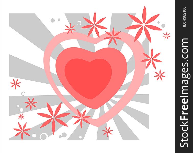 Ornate hearts and flowers on a striped background. Valentine's illustration. Ornate hearts and flowers on a striped background. Valentine's illustration.