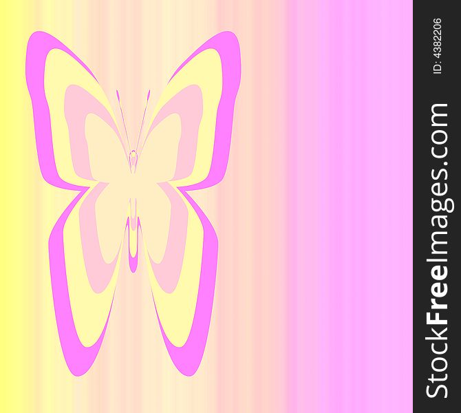 Multicolored buterfly shapes on pink and yellow gradient background. Multicolored buterfly shapes on pink and yellow gradient background