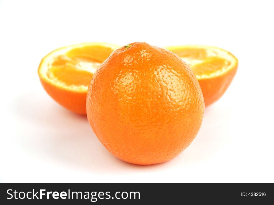 Orange citrus with slices on wight background