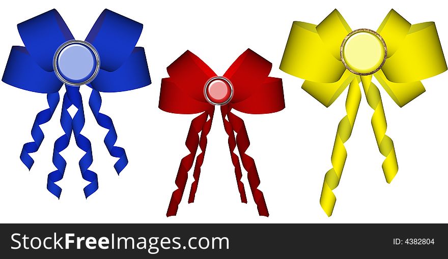 Colorful bow,red blue and yellow on wtite background