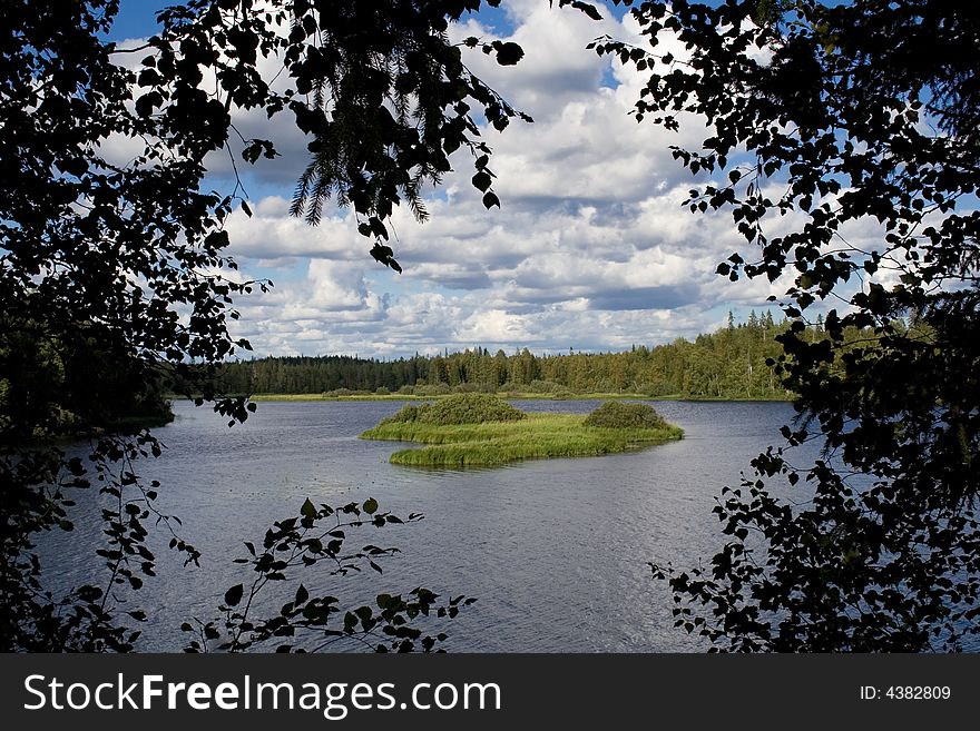 Landscape with river; forest and island. Landscape with river; forest and island