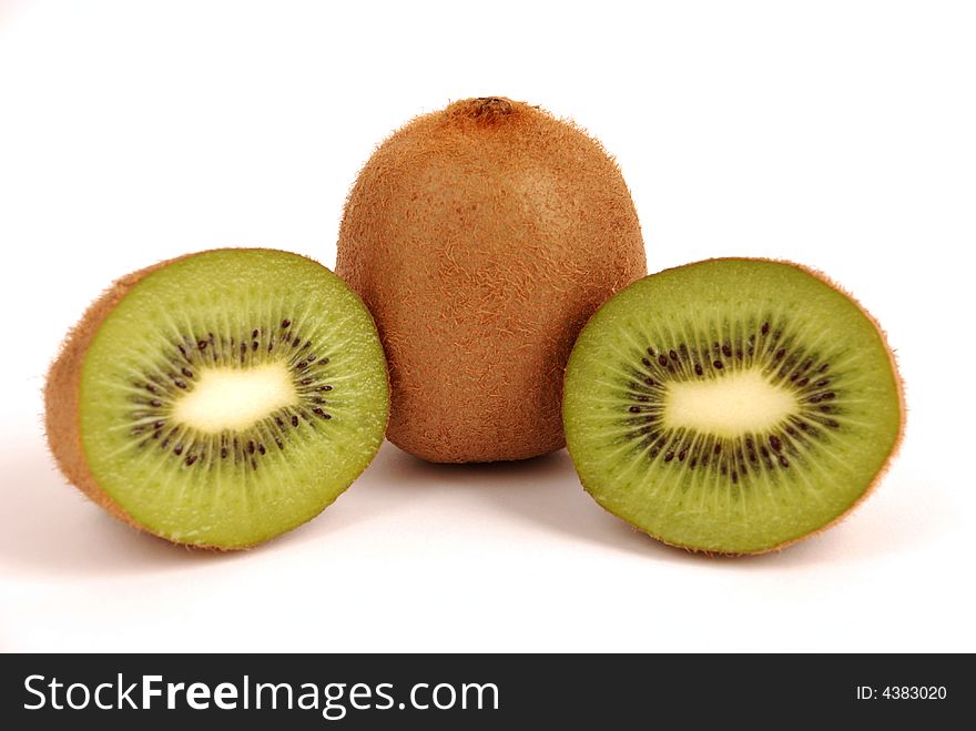 Kiwi fruit with slices on wight background