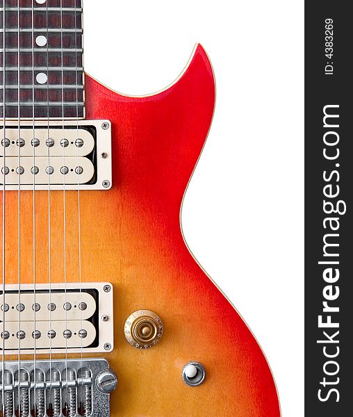 Detail of Les-Paul style guitar with sun-burst paintwork. Detail of Les-Paul style guitar with sun-burst paintwork