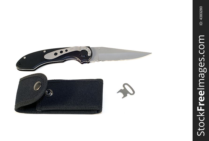 Lock blade knife with web pouch and key. Lock blade knife with web pouch and key