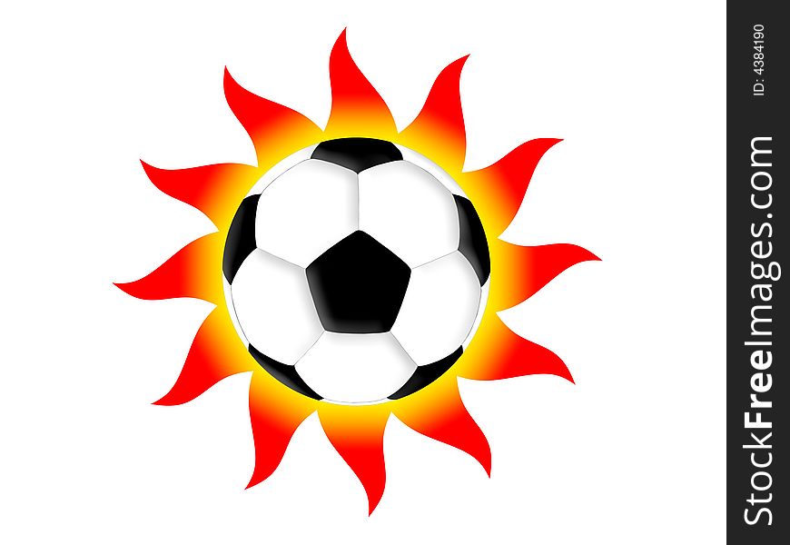 Football and red sun on a white background. Football and red sun on a white background