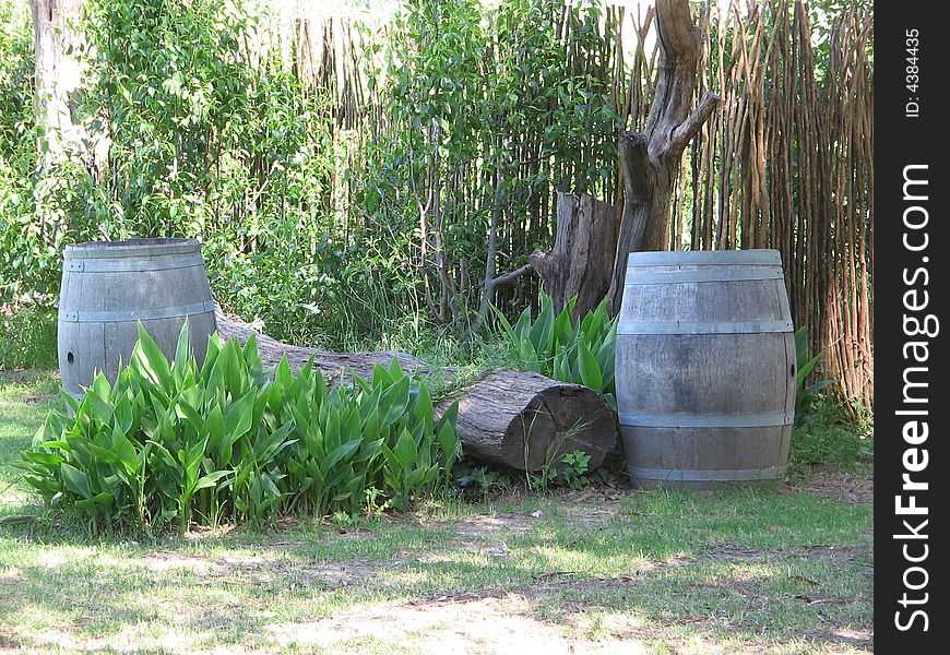 Wine barrels in the Franschhoek Valley, Cape Town, South Africa. Wine barrels in the Franschhoek Valley, Cape Town, South Africa