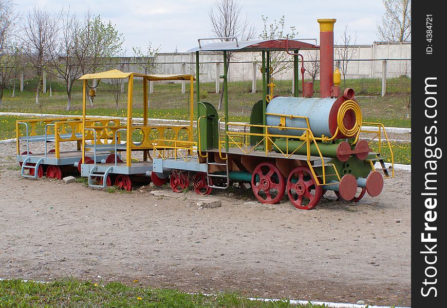 Train from steel on child's playground