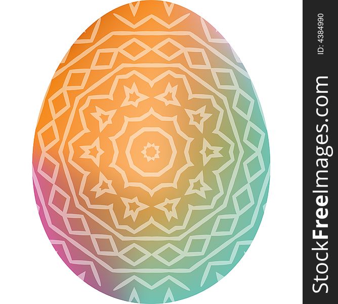 Illustration of an easter egg, turquoise orange and pink background with lighter decorative pattern