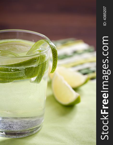 Fresh water with slices of lime fruit. Fresh water with slices of lime fruit