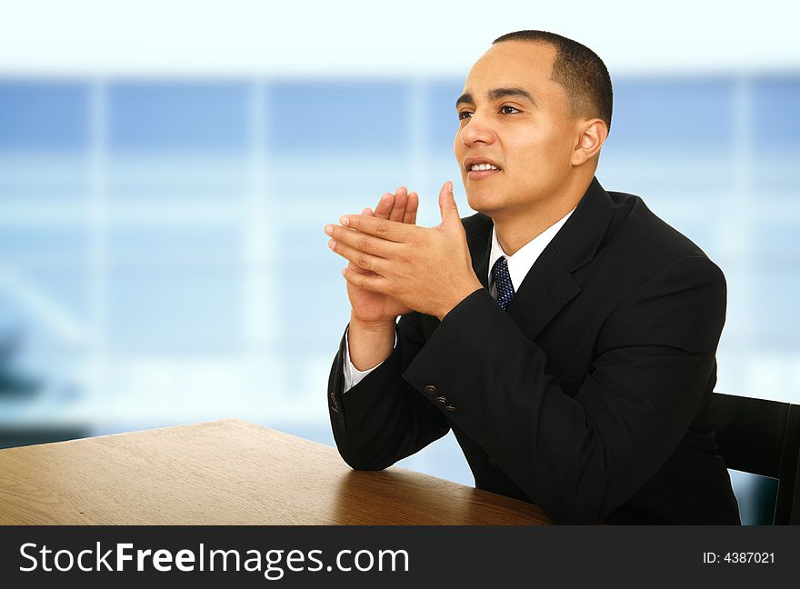 Business man clapping hand during meeting. Business man clapping hand during meeting