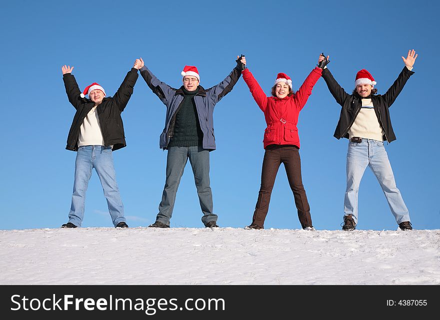 Four Friends In Santa Claus Hat