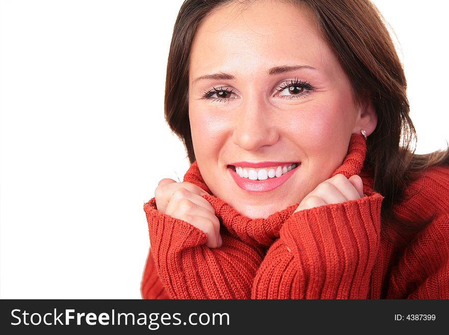 Portrait of girl in red sweater on white 3. Portrait of girl in red sweater on white 3