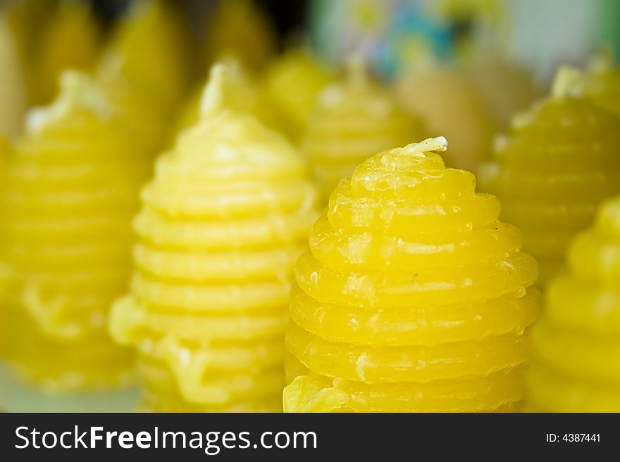 Yellow ribbed bee wax candles